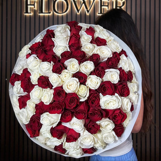 White and Red Roses Bouquet Miami Bloom Flower