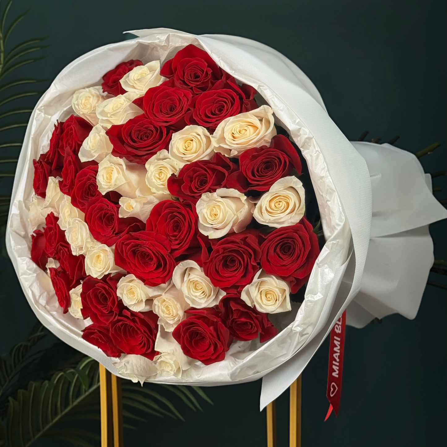 White and Red Roses Bouquet Miami Bloom Flower