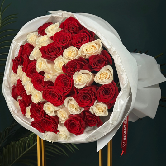 White and Red Roses Bouquet Miami Bloom Flower