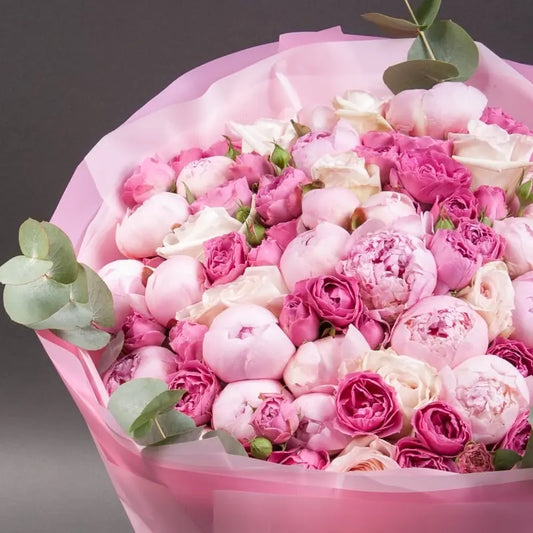 Bouquet of roses and peonies