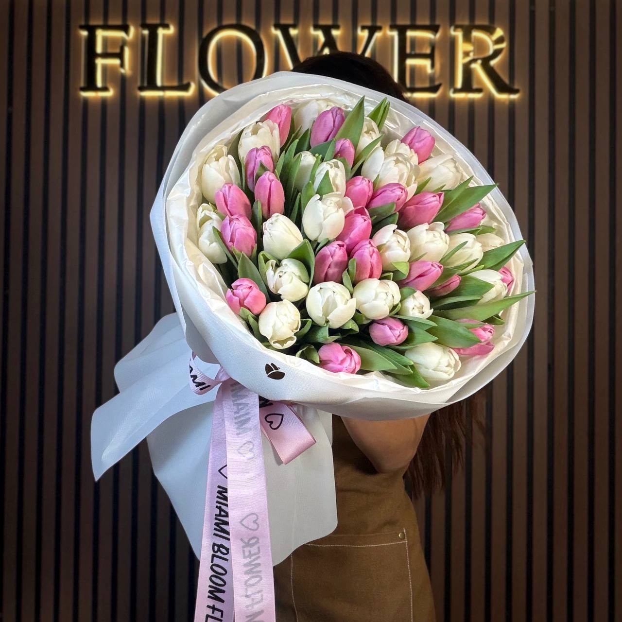 White and pink tulips bouquet Miami Bloom Flower