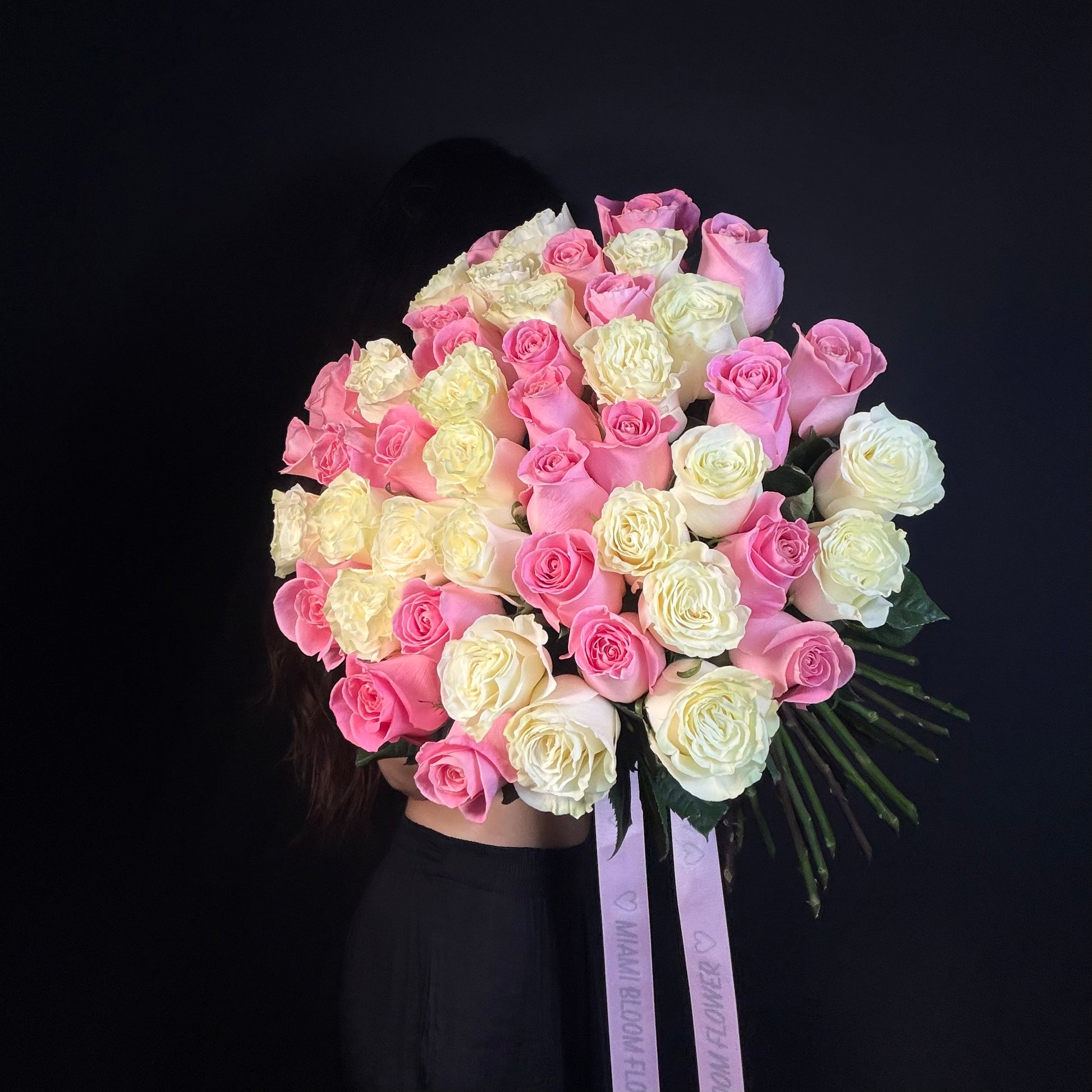 White and Pink Roses Bouquet miami